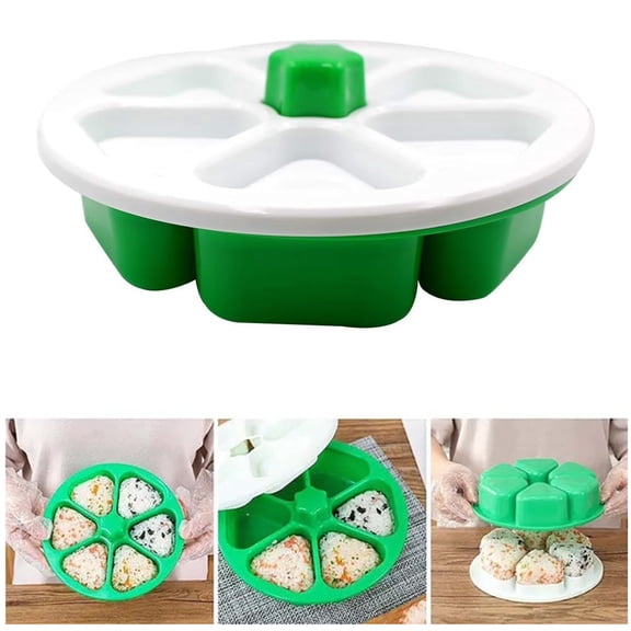 6 in 1 Onigiri Mold Triangle Sushi Mold Multifunctional Rice Ball Mold for Making and Storing Sushi - Once Quickly Make 6pcs Onigiri Green