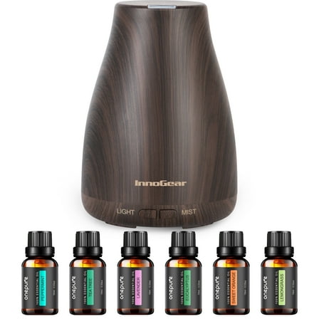 InnoGear 100ml Essential Oil Diffuser with 6 Oils, Ultrasonic Aromatherapy Diffuser Humidifier Vaporizer Aroma Cool Mist Humidifier Gift Set