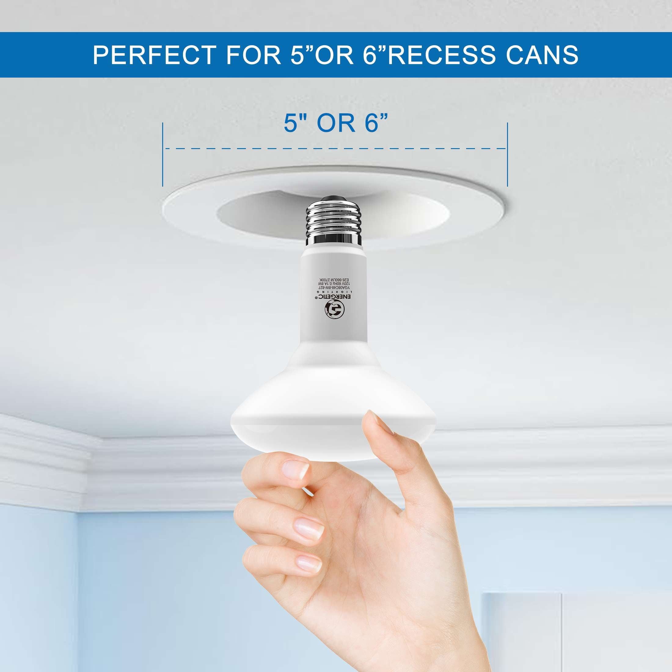 Energetic BR30 LED Flood Light Bulbs, 65W Equivalent, 2700K Soft White, Dimmable, E26 Base, 9-Year Life, 6-Pack