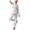 thumbnail image 2 of Ladies Pants Shiny Sequins Street Dance Outfits Hop Jazz Dance Performance Full Zipper Tops with Harem Pants Set Straight Leg Sweatpants for Women Silver XL, 2 of 6