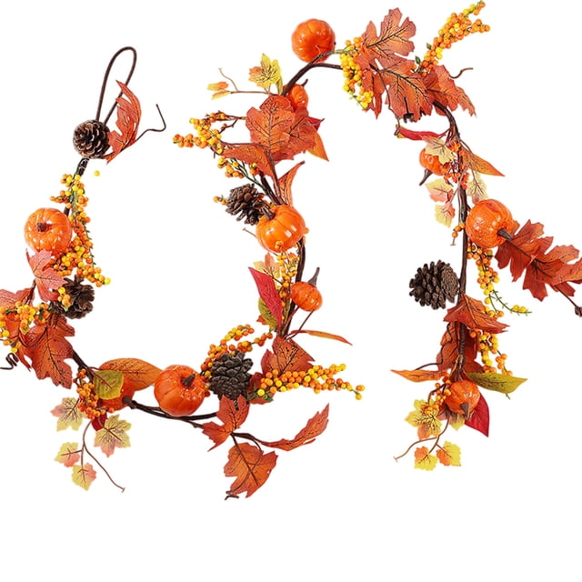 Decorative Piece Faux Pumpkin Rattan Ornament With Pinecone Maple Leaf Design Made From Plastic Material Style B In Multicolor For Halloween Christmas Holiday Hanging Display Multicolor