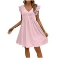thumbnail image 1 of Gspmoly Robe pour Femmes, Mode Féminine Décontractée avec Robe d'Été Unie à Col en V, Robes de Cocktail pour Femmes, Cadeaux de Vacances, 1 of 8