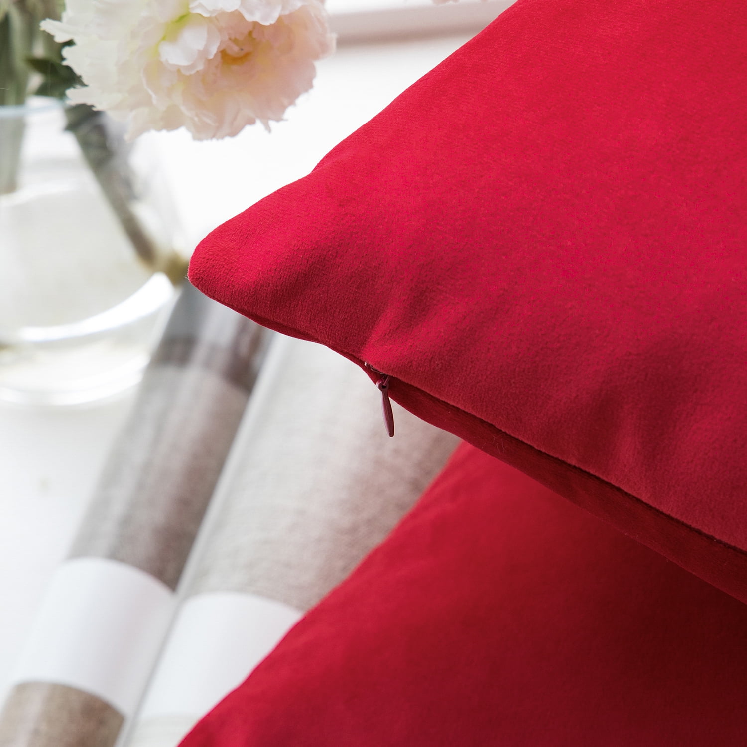 Phantoscope Soft Silky Velvet Series Decorative Throw Pillow, 22" x 22", Red, 1 Pack