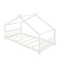 thumbnail image 4 of Harper & Bright Designs Twin Size Floor House Bed, Wood Montessori House Bed Frame with Fence, Playhouse Tent Bed with Roof, White, 4 of 10