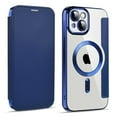 thumbnail image 1 of Feishell Flip Case for iPhone 14 with Camera Lens Protect Film,Magnetic Closure PU Leather Folio Case with RFID Blocking Card Slots Luxury Plating Transparent Phone Cover,Darkblue, 1 of 13