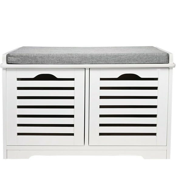 Entryway Storage Bench with 2 Drawers and Removable Padded Seat Cushion, Home Shoe Organizer Cabinet 27"L × 17"W x 17.7"H