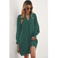 thumbnail image 3 of Women's Green Split V Neck Ruffled Sleeves Shirt Dress, 3 of 13