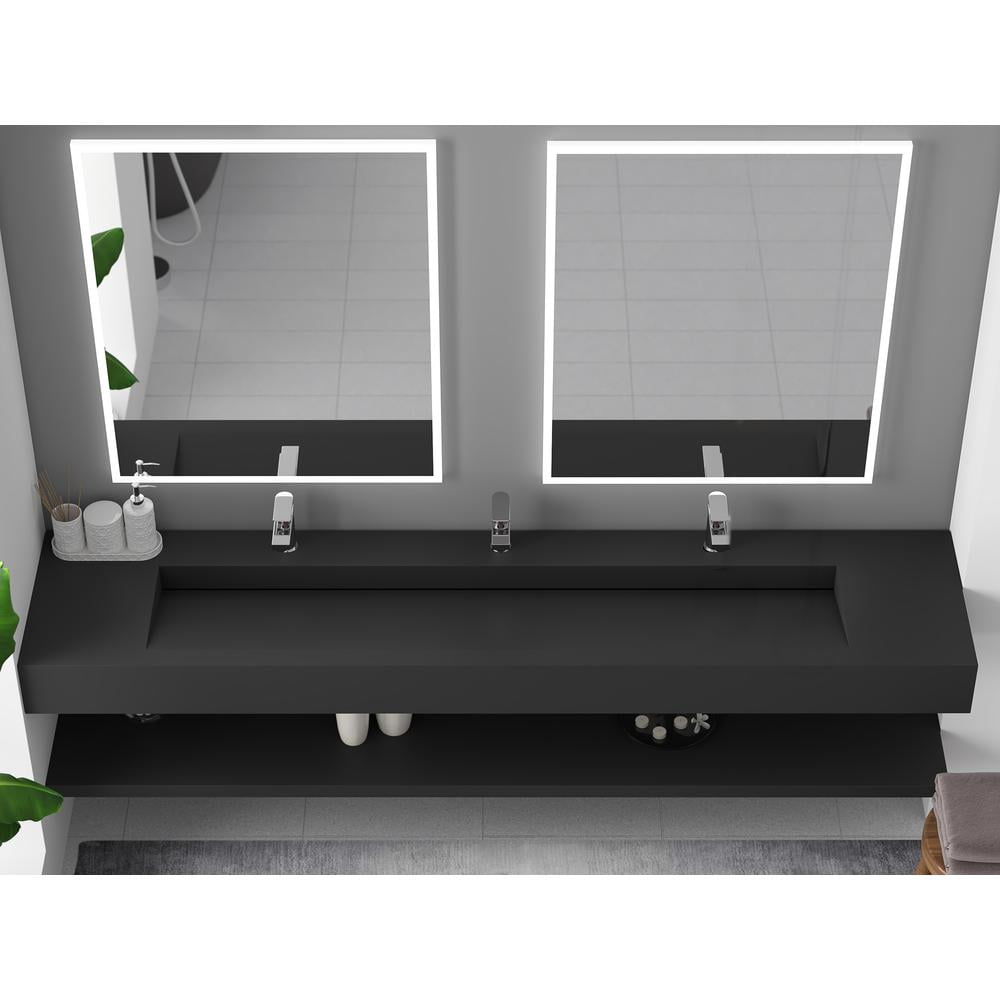CastelloUSA Pyramid Solid Surface Wall-Mounted Bathroom Sink Black 84"