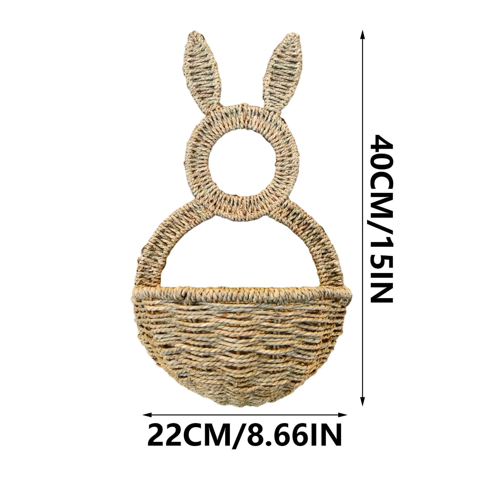 Easter Bunny Straw Woven Wall Hanging Baskets with 1 Hook, Decorative Bag for Bouquets, Candy & Home Holiday Decor