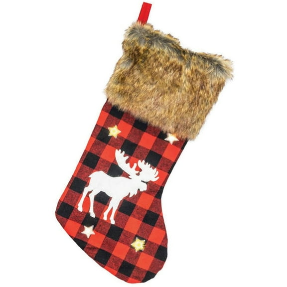 Cocoa Fur Moose Stocking with Light Up Stars 9.25 Inches x 18 Inches x 1 Inches