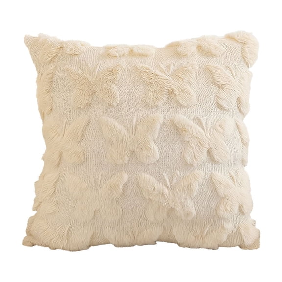 Beige Velvet Butterfly Pillow Cover Soft Plush Cushion Case With Invisible Zipper For Sofa Living Room Bedroom Home Decor 18X18 Inch