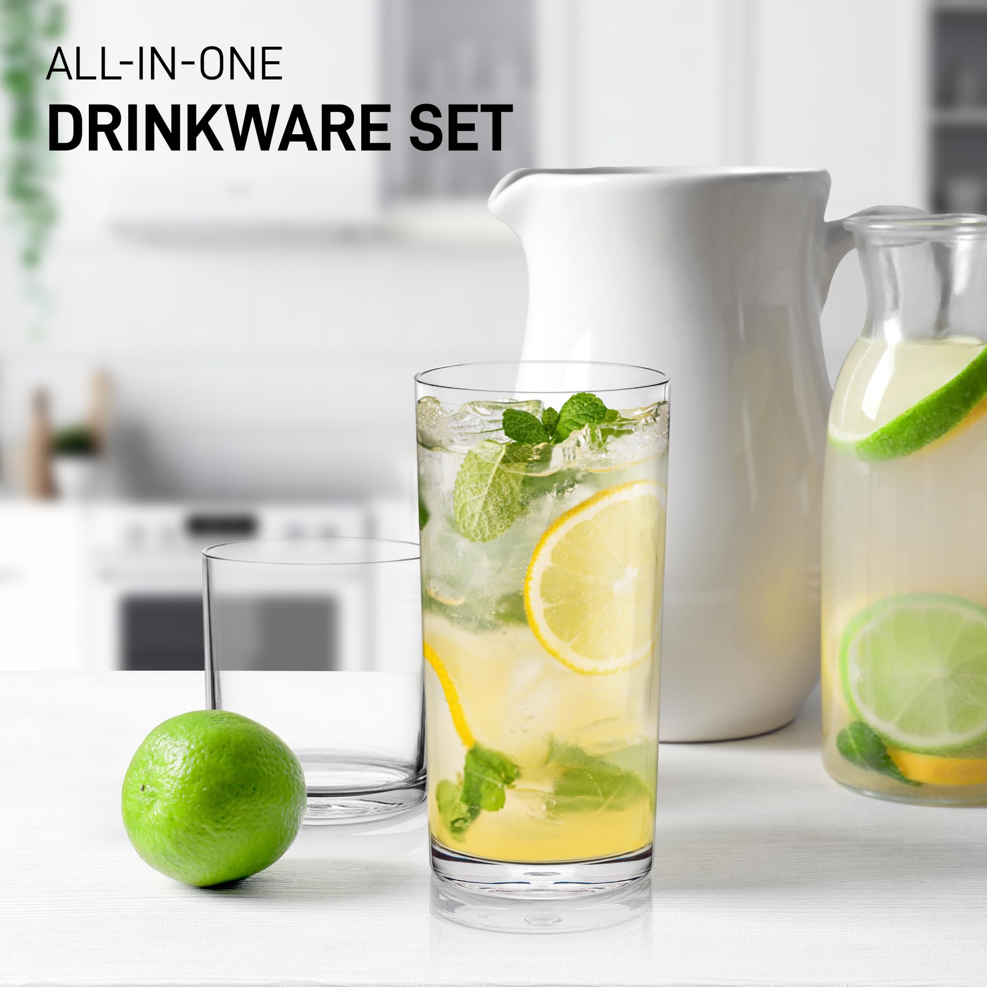 Zulay Kitchen Clear Plastic Drinking Glasses Set of 8 - Acrylic 12 oz & 16 oz  Beverage Tumblers, Shatterproof
