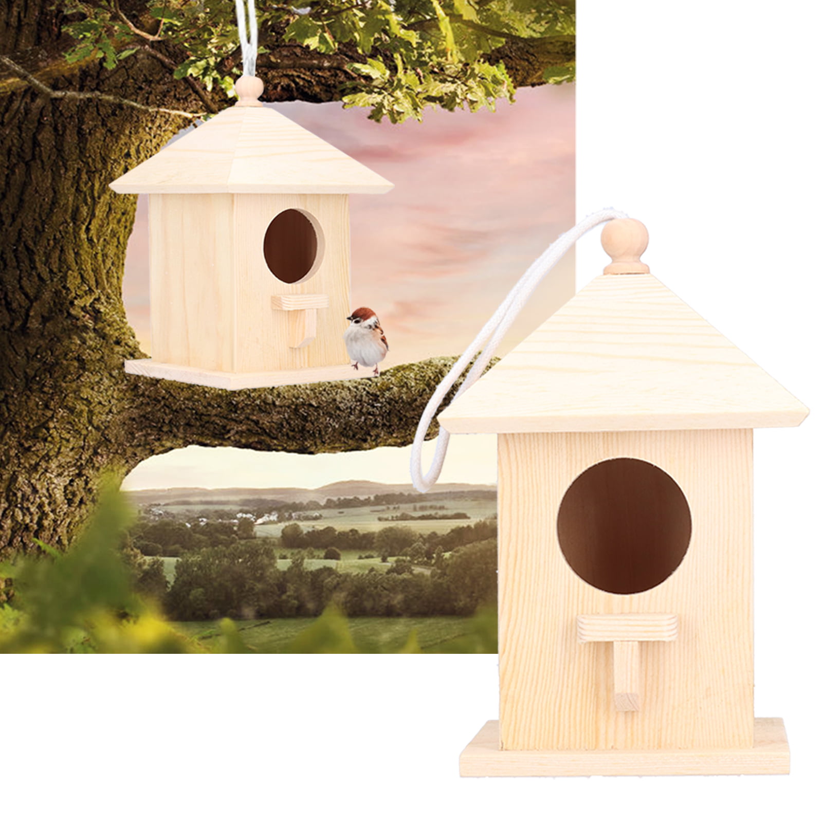 Oiseau en bois maison nichoir suspendu nid nidification Box W/crochet jardin 