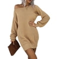 thumbnail image 1 of ZAXARRA Femmes hors Robe Pull Épaule Manches Longues Couleur Unie Robe en Tricot en Vrac Automne Mini Robe, 1 of 5