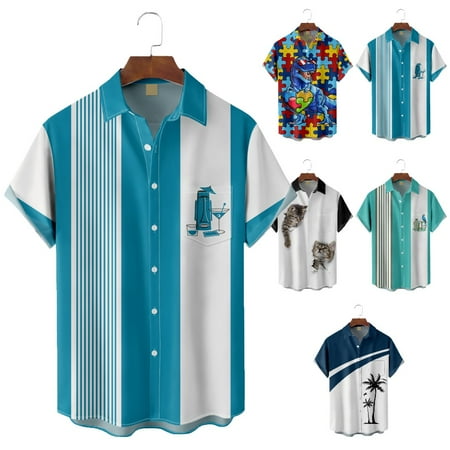 

Men s and Big Men s Collared Button Down Tee Shirts with Breast Pocket Slim-Fit Blouses Up to 8XL