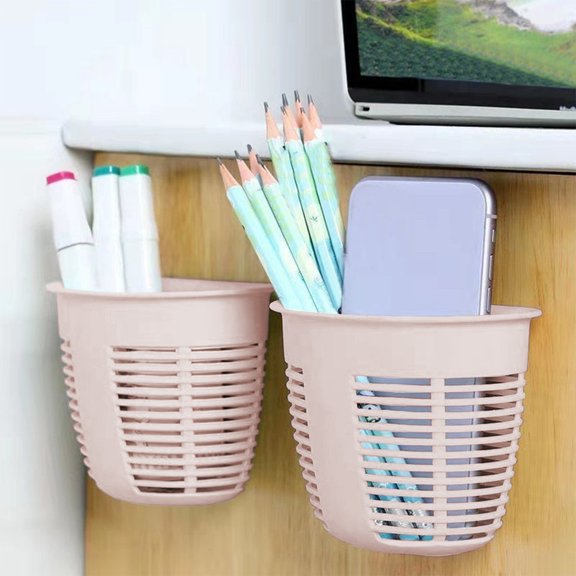 TACILIP 2pcs Wall Hanging Traceless Storage Box Plastic Storage Basket Household Small Hanging Basket Dormitory Bedside Shelf Kitchen Storage Basket Organizer, Birthday Gifts