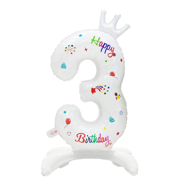 Globos de película de aluminio Advancent Digital de metal blanco Fácil de inflar Decoraciones para fiestas Numero 3