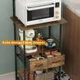 thumbnail image 4 of Small Coffee Bar Station Narrow Corner Baker Rack Stand with 2 Storage Fabric Drawers 5 S Hooks for Small Spaces Farmhouse Bakers Rack for Kitchen, Entryway, Living Room (Brown, Narrow), 4 of 7