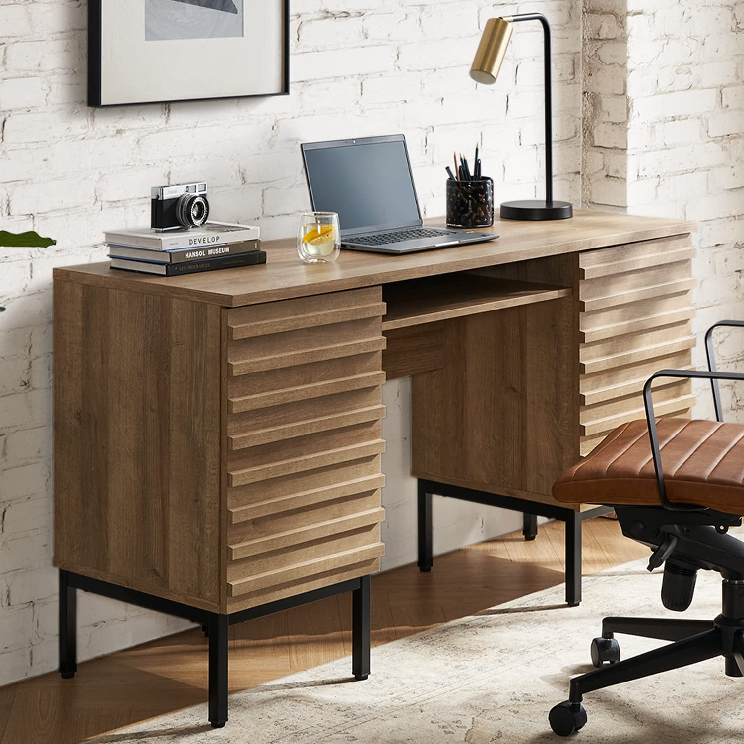 Mopio Norwin Executive Desk for Home Office, Industrial Farmhouse, Dual