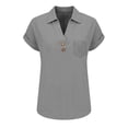 thumbnail image 7 of Women's Pocket Collar Shirt, Short Sleeve Solid Color Button Down Casual Top, Utility Chic Blouse for Street Style or Daily Adventures,Gray - L, 7 of 7