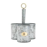 Mind Reader 3 Section Round Galvanized Steel Utensil Holder with Handle, Supply Sorter, Utensil Organizer for Flatware, Paintbrushes, Crafting Supplies, Gold Accent