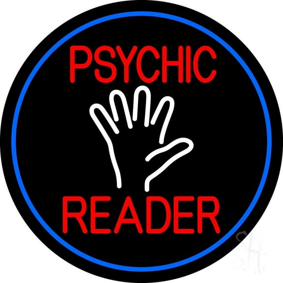 Red Psychic Reader White Palm And Blue Border LED Neon Sign 18 X 18 - inches Black Square Cut Acrylic Backing, with Dimmer - Bright and Premium built indoor LED Neon Sign for Storefront.