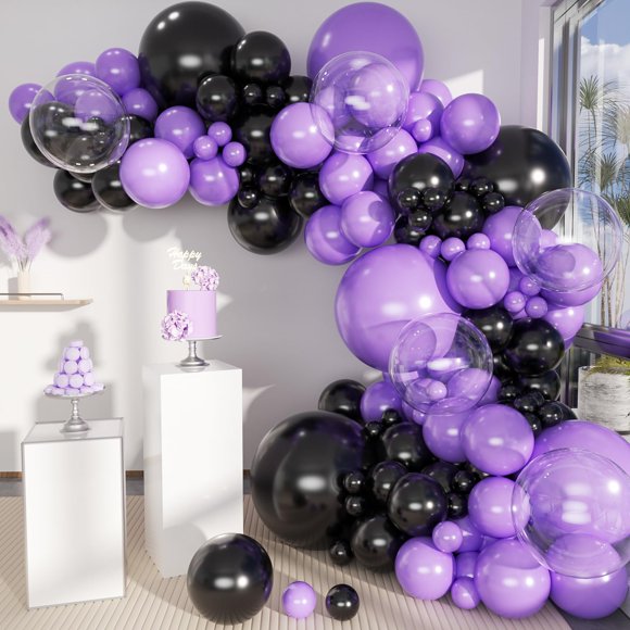 Kit de arcos con forma de guirnalda con globos MOXMAY, color morado y negro, 151 unidades, látex