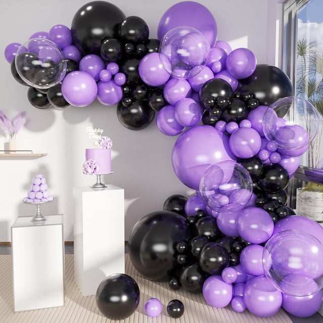 Kit de arcos con forma de guirnalda con globos MOXMAY, color morado y negro, 151 unidades, látex