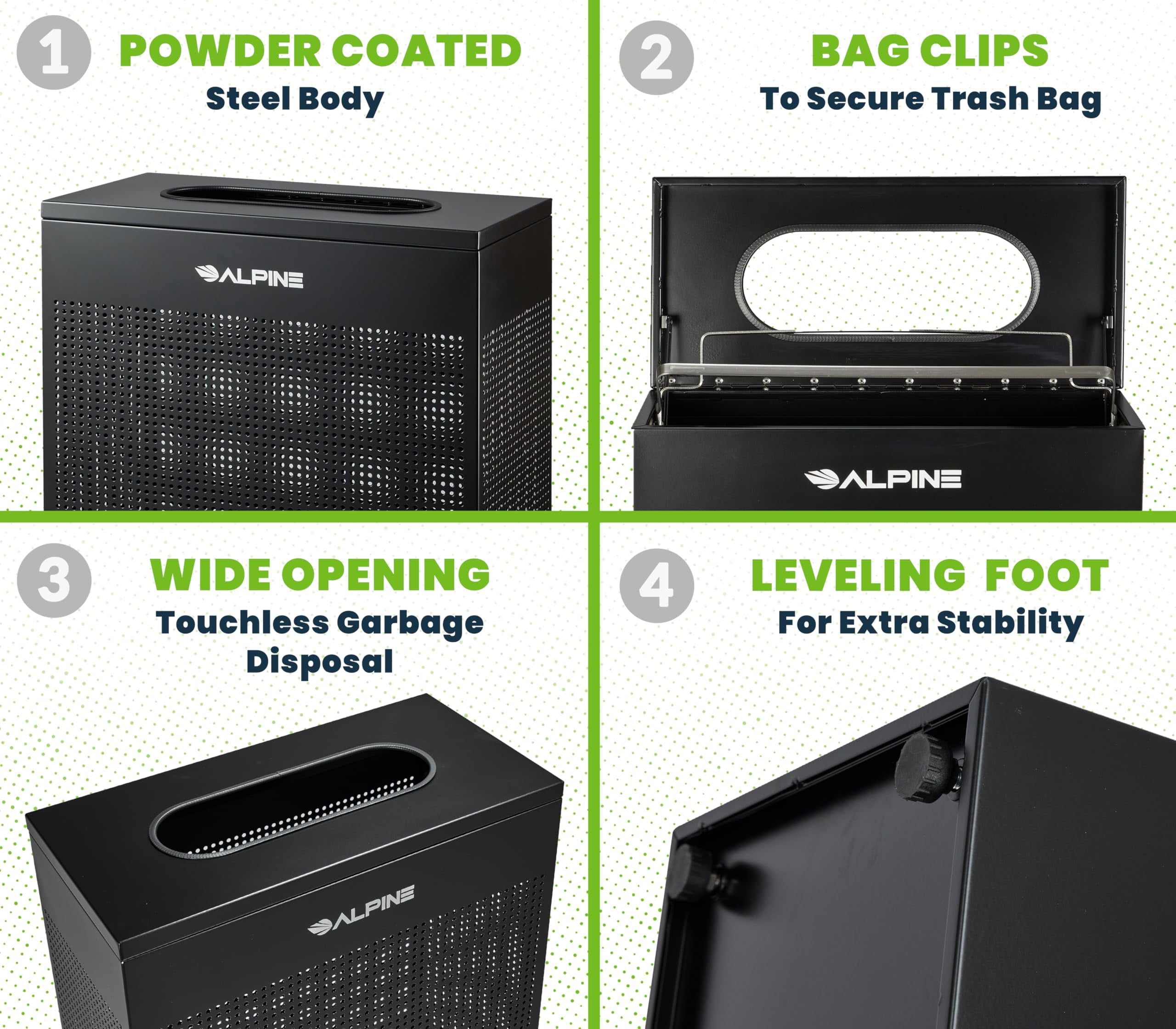 Alpine Black Commercial Trash Can - Large Perforated 23 Gallon Trash Can Open Top, Modern Metal Heavy Duty Garbage Can for Indoor & Outdoor in Office