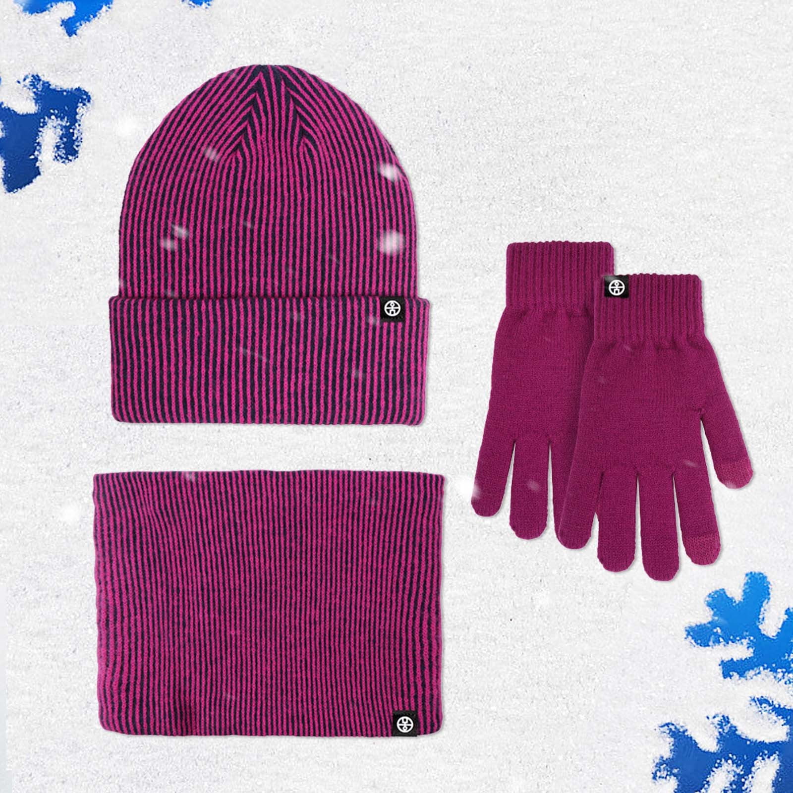 Hat for Women Hats for Men Couples Winter Outdoor Warm Winter Proof Hat Scarf Gloves Three Piece Striped Knitted Pile Hat