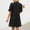 thumbnail image 4 of ZJXFGS Flattering Dresses For Apple Shape Tiered Mini Casual Shift Dress Women's V Neck Short Sleeve Hollow Out Lace Ruffle Dresses With Pocket Eyelet Summer Dresses for Women Black L, 4 of 8