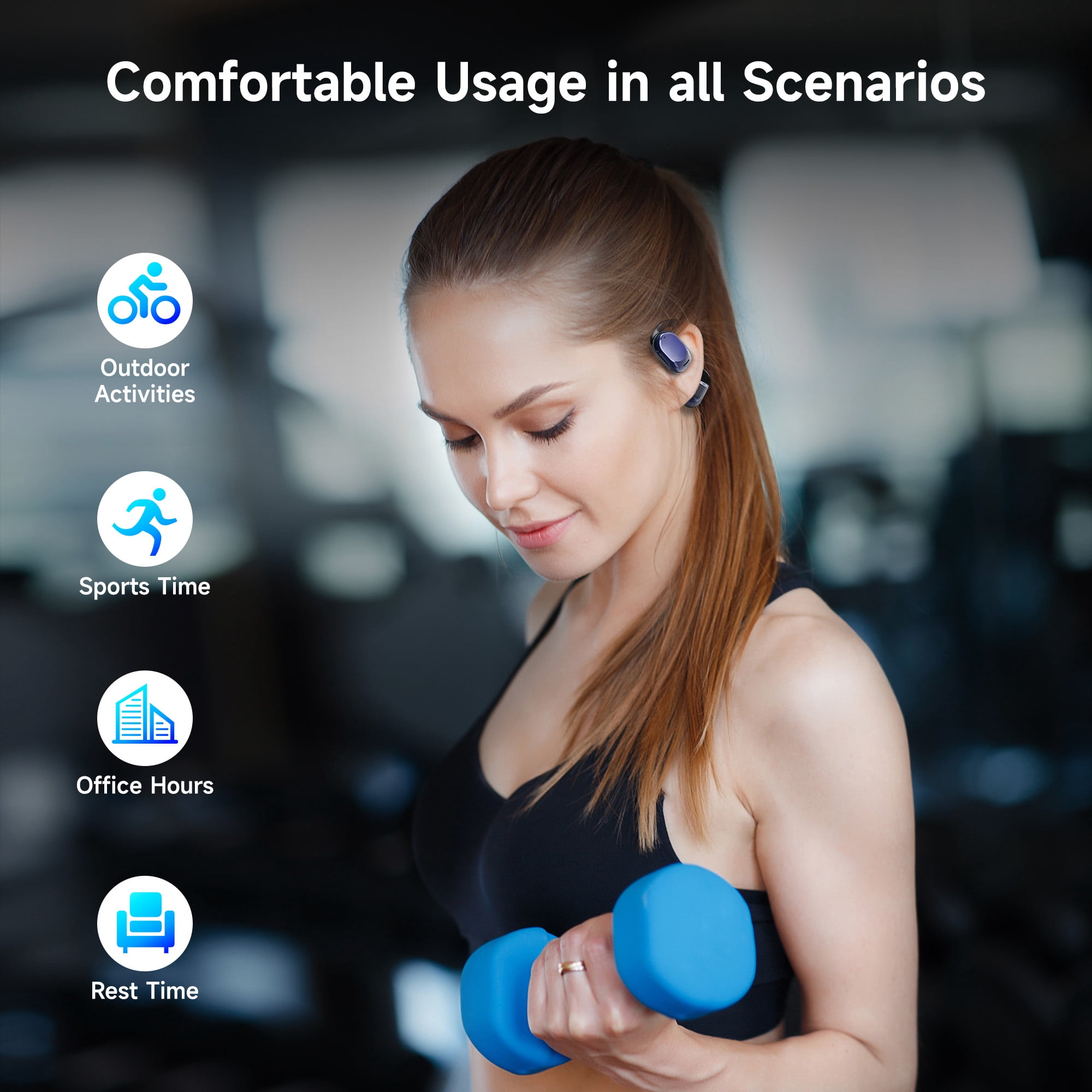 Open Ear Headphones, Wireless Earbuds Bluetooth 5.3 Air Conduction Headphones with Earhooks and Mic, Utra-Light, 48H Playtime, Waterproof Sport Headphones for Running Cycling Workout Driving