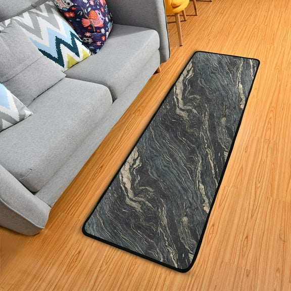 Elegant Black Marble Hallway Runner Rug 2'X6' Non-Slip Washable Carpet Runner Kitchen Entryway Laundry Bedroom