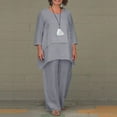 thumbnail image 2 of Fgnfyis S S Ensemble Deux Pièces pour Femmes, Col Rond, Couleur Unie, Imitation Coton, Mode Décontractée, Grande Taille, Manches Longues Irrégulières, Pantalon Grand, Gri, 2 of 8