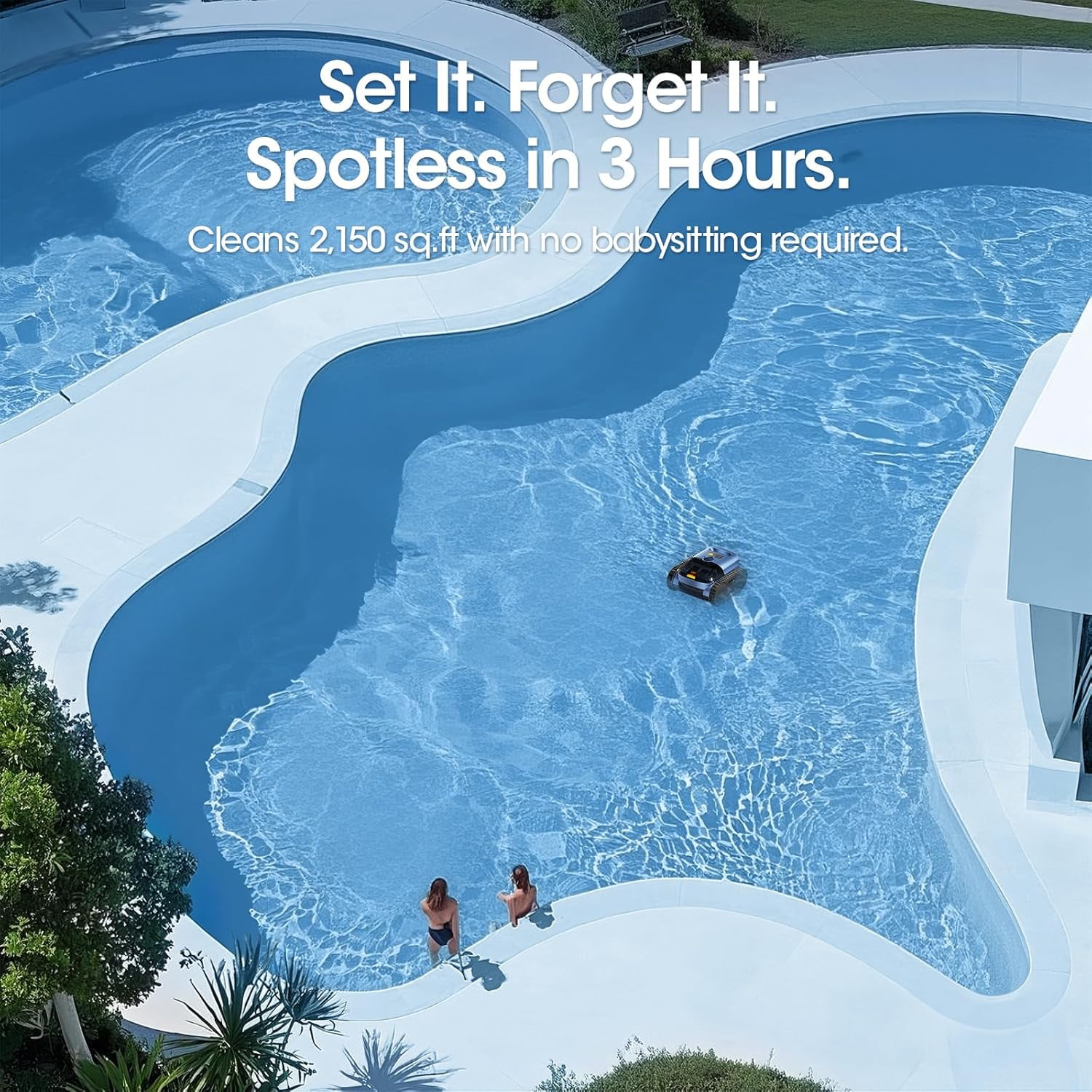 2025 Upgrade Cordless Robotic Pool Cleaner, Smart Pool Vacuum – Sonar Navigation, Auto Path Planning, Tangle-Free Design, Wall Climbing & Efficient Cleaning for In-Ground and Above-Ground Pools