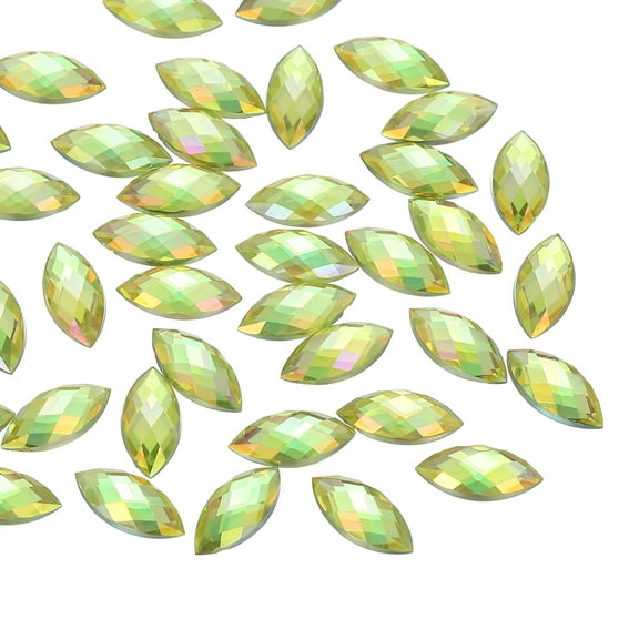 Uxcell Marquise Gems, 40 Pcs 15x7mm Acrylic Rhinestones Flat Back Navette Horse Eye Crystal Gems,AB Lemon Yellow