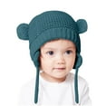 thumbnail image 2 of Mikilon Kids Solid Color Knitted Hats Plus Velvet and Thicken Cute Hats Winter Ears-Protection Warm Hats, 2 of 3