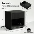 thumbnail image 6 of IDEALSOUL Nightstand Set of 2, 24inch Fluted Bedside Table with Charging Station, End Table with open Storage, Large Wooden Night Stands Bedside for Bedroom Living Room(2pcs, Black), 6 of 13