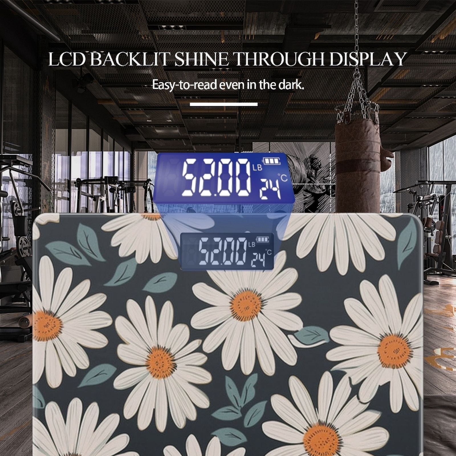 High Precision Body Weight Scale Smart Bathroom Scales with Large LCD Display(400lbs),Decorative for Bedroom-White Daisies With Green Leaves