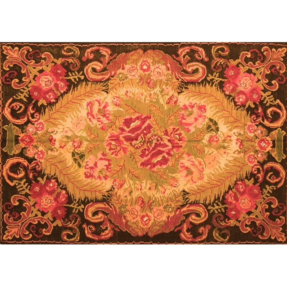 Ahgly Company Indoor Rectangle Medallion Orange French Area Rugs, 5' x 8'