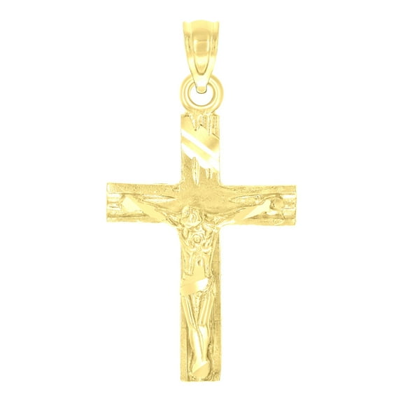 10k 10kt Yellow Gold Diamond-cut Unisex Cross Crucifix Religious Charm Pendant Pendant Necklace for Men Women