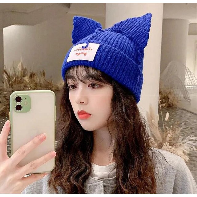 Sombrero de punto KPOP StrayKids HyunJin, gorro de lana con orejas de gato, estilo INS, gorro decorativo cálido para invierno, regalos de Navidad para pareja