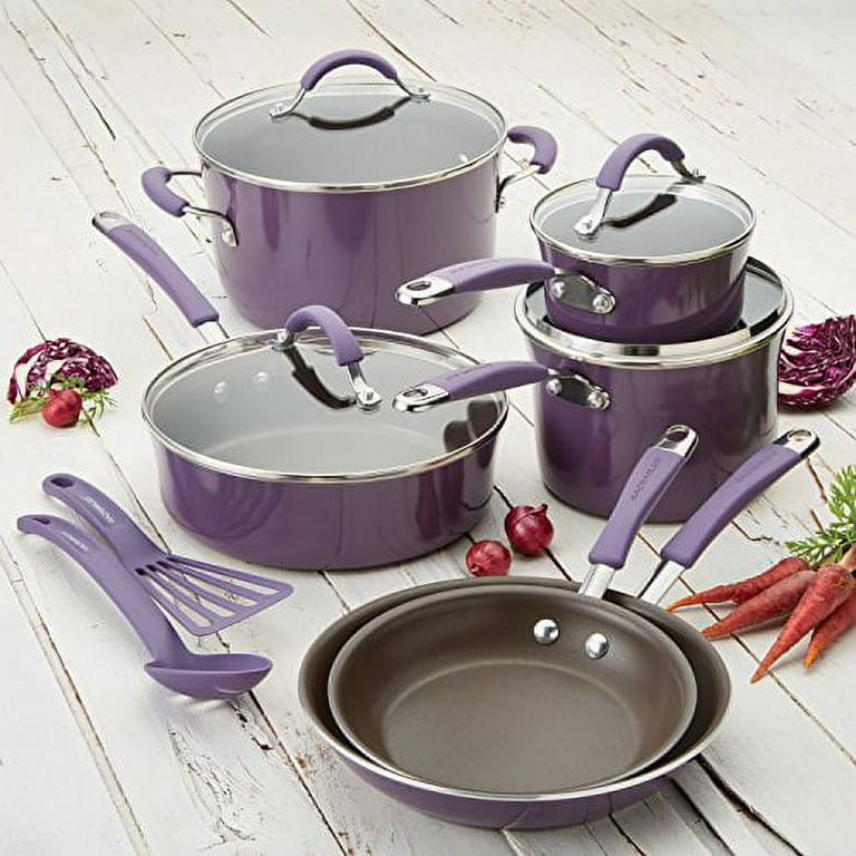 Aoibox 16-Piece Ceramic Kitchen Cookware Pots and Frying Sauce Saute Pans Set, Periwinkle, Purple