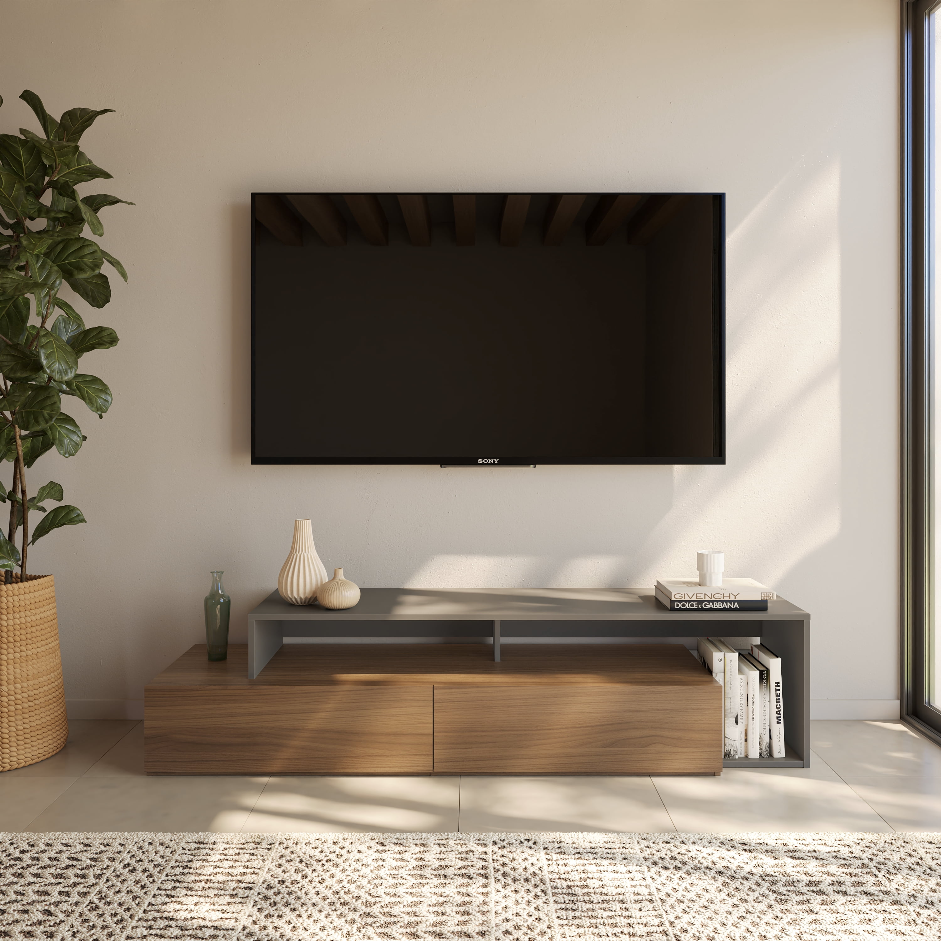Meuble TV Nexera Tonik pour téléviseurs jusqu'à 65 po, Muscade et Greige