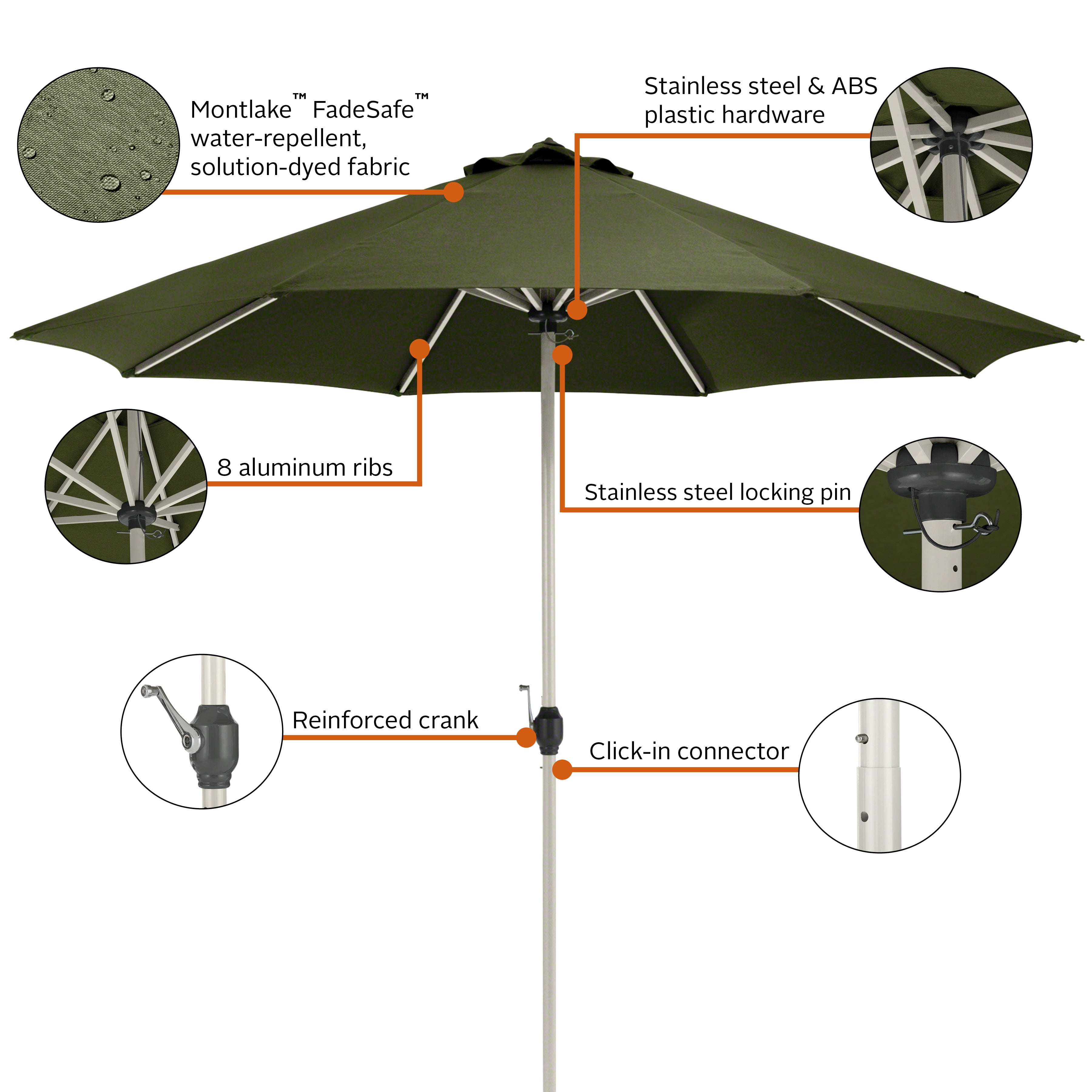 Classic Accessories Montlake™ Fadesafe™ 9' Round Aluminum Patio Umbrella, Heather Fern Green