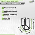 thumbnail image 4 of NavePoint 18U 4 Post Server Rack – Open Frame Rack for 19 Inch Equipment, Adjustable Depth 4-Post Network Rack with Casters Wheels, 18U Server Rack 1320lbs Capacity, Black, 4 of 5