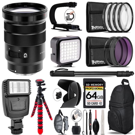 Sony E PZ 18-105mm f/4 G OSS Lens - Video Kit + Flash - 64GB Accessory Bundle