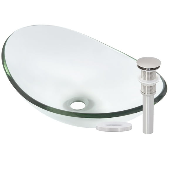 Miseno MNO-C423-BN Oval 21-1/2" Glass Vessel Bathroom Sink; Brushed Nickel Drain