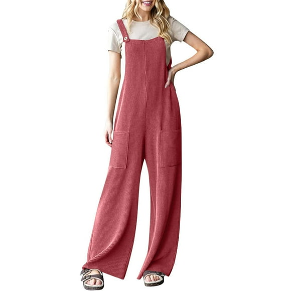 Summer Boho Overalls for Women 2025 Casual Wide Leg Sleeveless Solid Color Straight Leg Strap Rompers Jumpers with Pockets