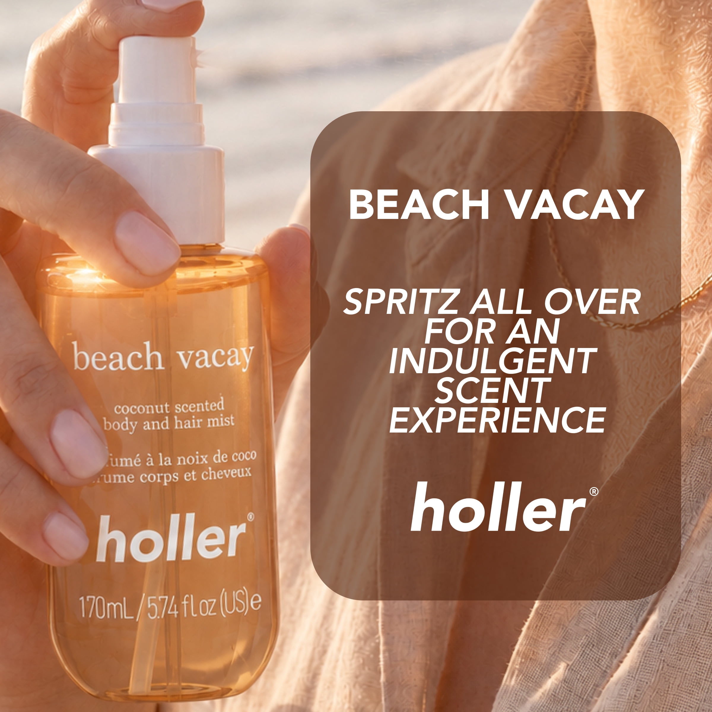 Holler Beach Vacay Coconut Scented Body and Hair Fragrance Mist, 5.7 fl oz